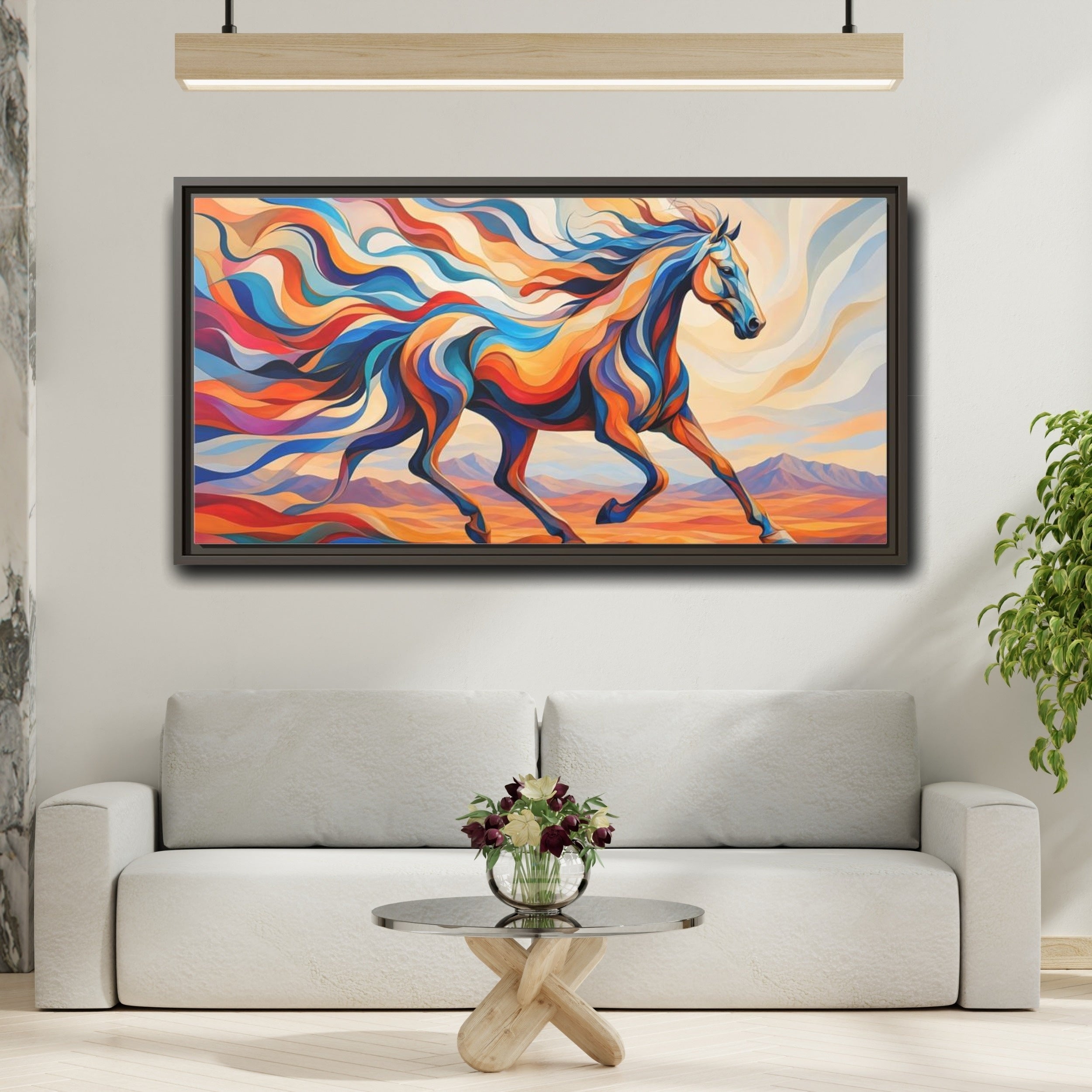 Mockup 2. Animals Horse Abstract Colorful Horse shown as stretched canvas wall art