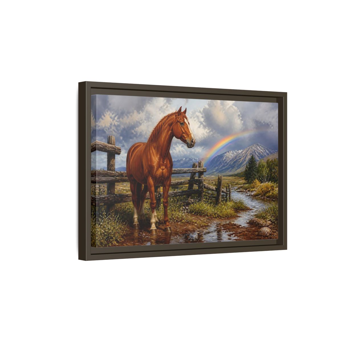 Side Mockup 5. Animals Horse Horse And Rainbow shown as stretched canvas wall art