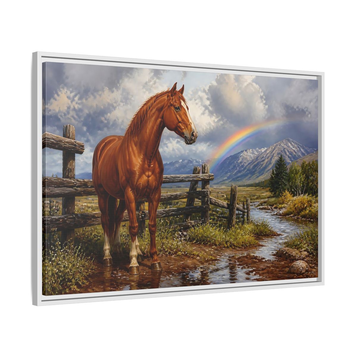 Side Mockup 9. Animals Horse Horse And Rainbow shown as stretched canvas wall art