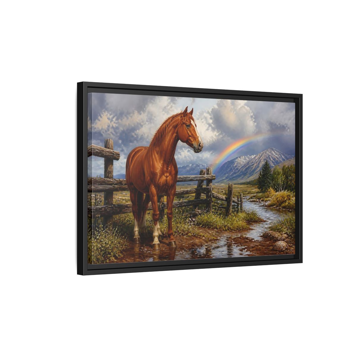 Side Mockup 3. Animals Horse Horse And Rainbow shown as stretched canvas wall art