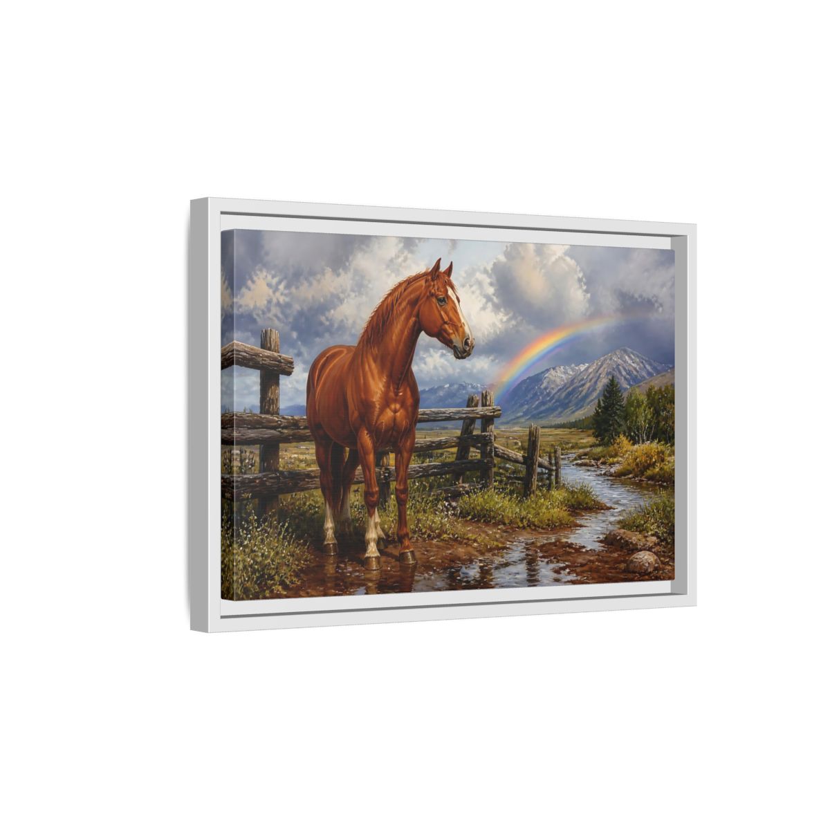 Side Mockup 4. Animals Horse Horse And Rainbow shown as stretched canvas wall art