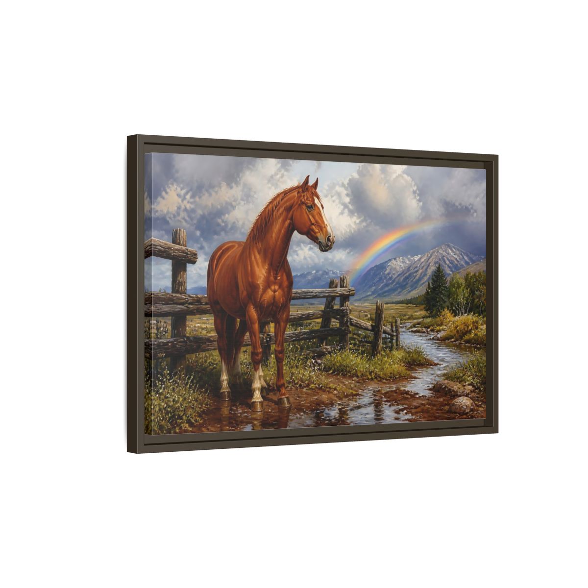 Side Mockup 2. Animals Horse Horse And Rainbow shown as stretched canvas wall art