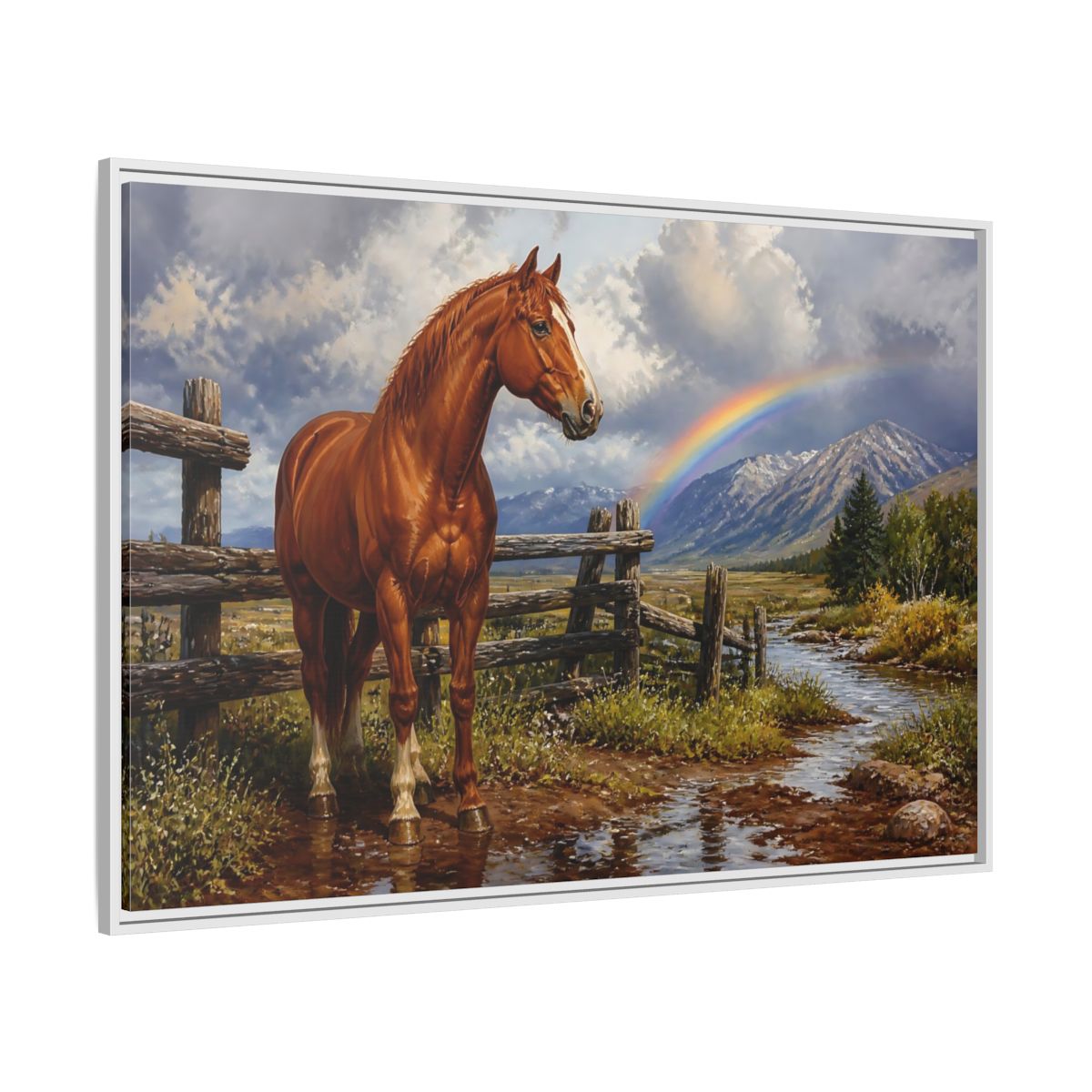 Side Mockup 7. Animals Horse Horse And Rainbow shown as stretched canvas wall art