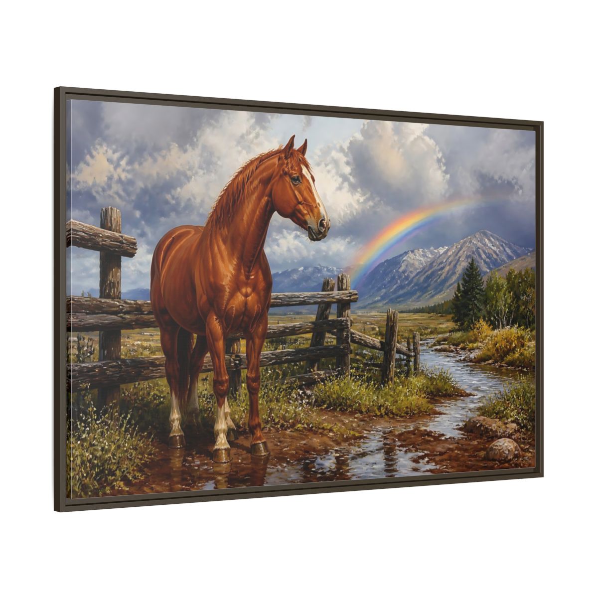 Side Mockup 8. Animals Horse Horse And Rainbow shown as stretched canvas wall art