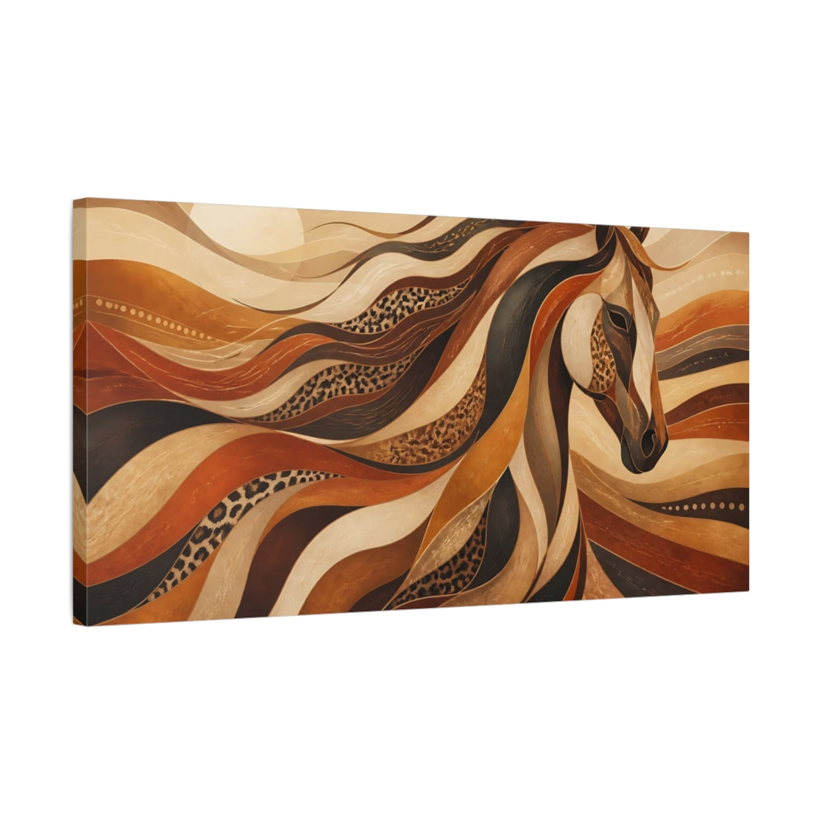 Side Mockup 1. Animals Horse Brown And Orange shown as stretched canvas wall art