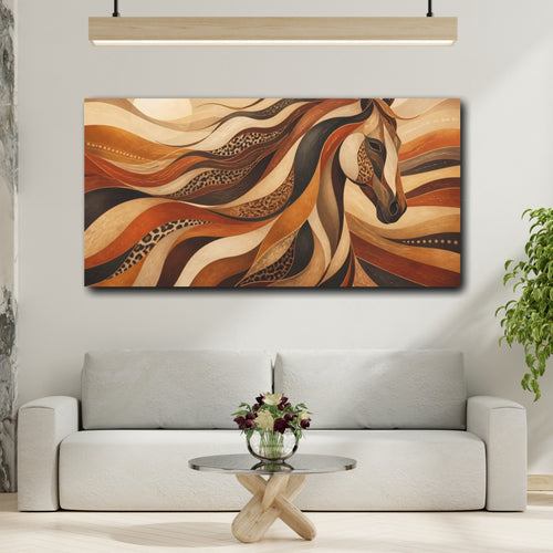Mockup 2. Animals Horse Brown And Orange shown as stretched canvas wall art