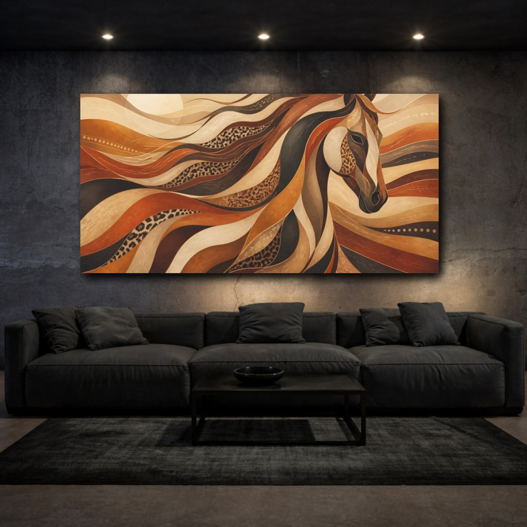 Mockup 3. Animals Horse Brown And Orange shown as stretched canvas wall art