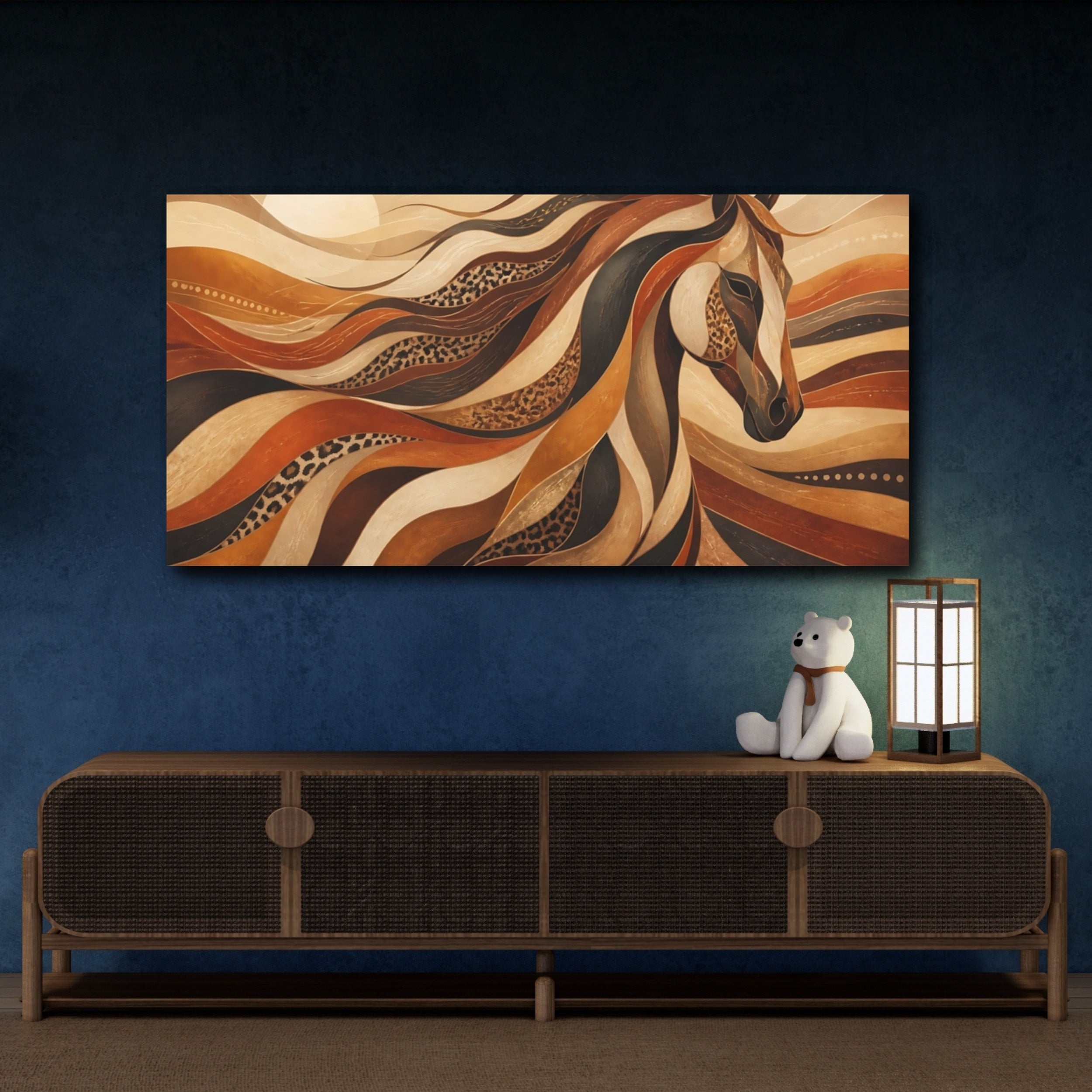 Mockup 4. Animals Horse Brown And Orange shown as stretched canvas wall art