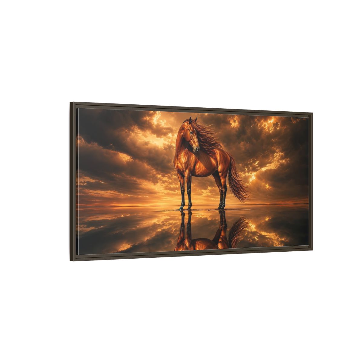 Side Mockup 4. Animals Horse Brown Orange Horse shown as stretched canvas wall art