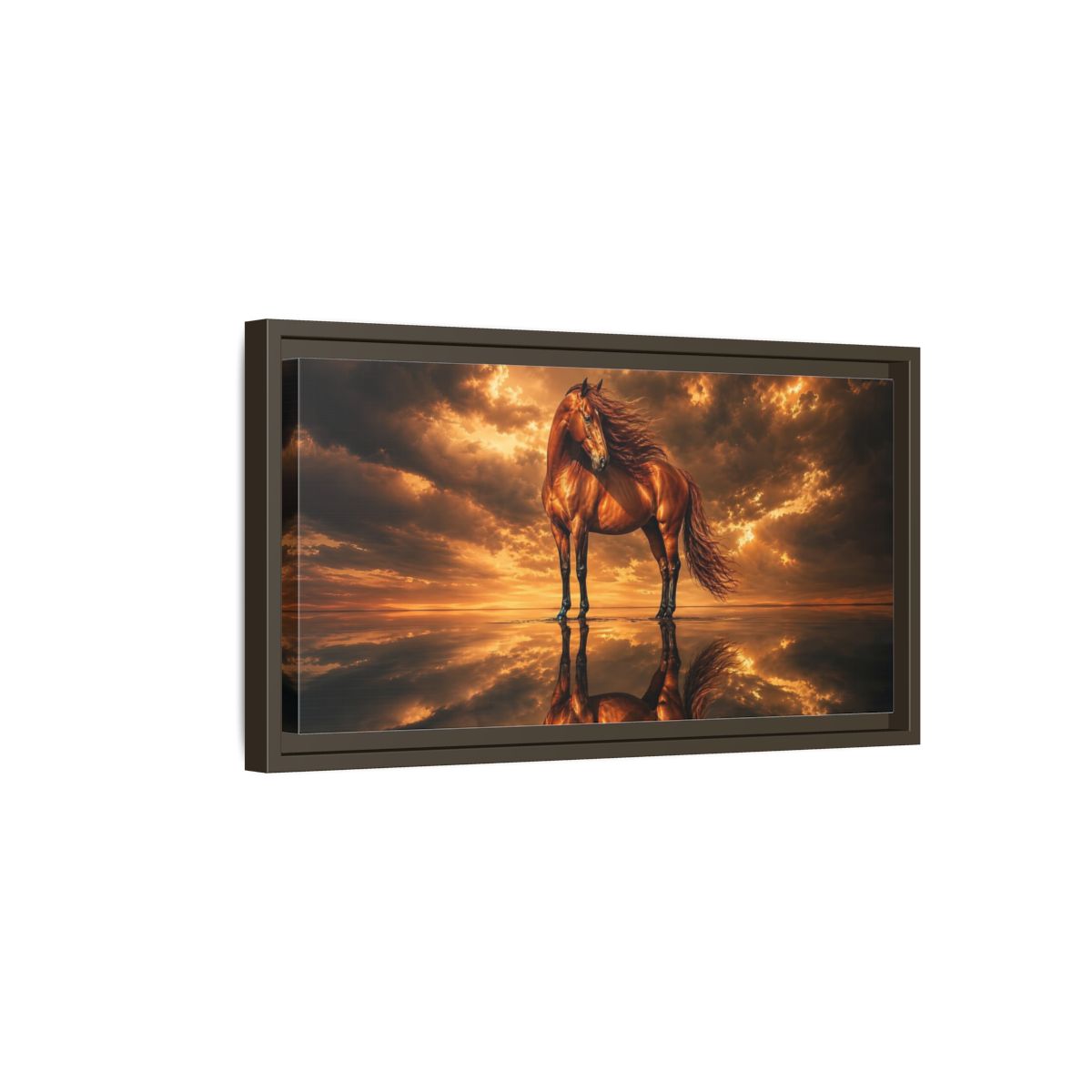 Side Mockup 7. Animals Horse Brown Orange Horse shown as stretched canvas wall art