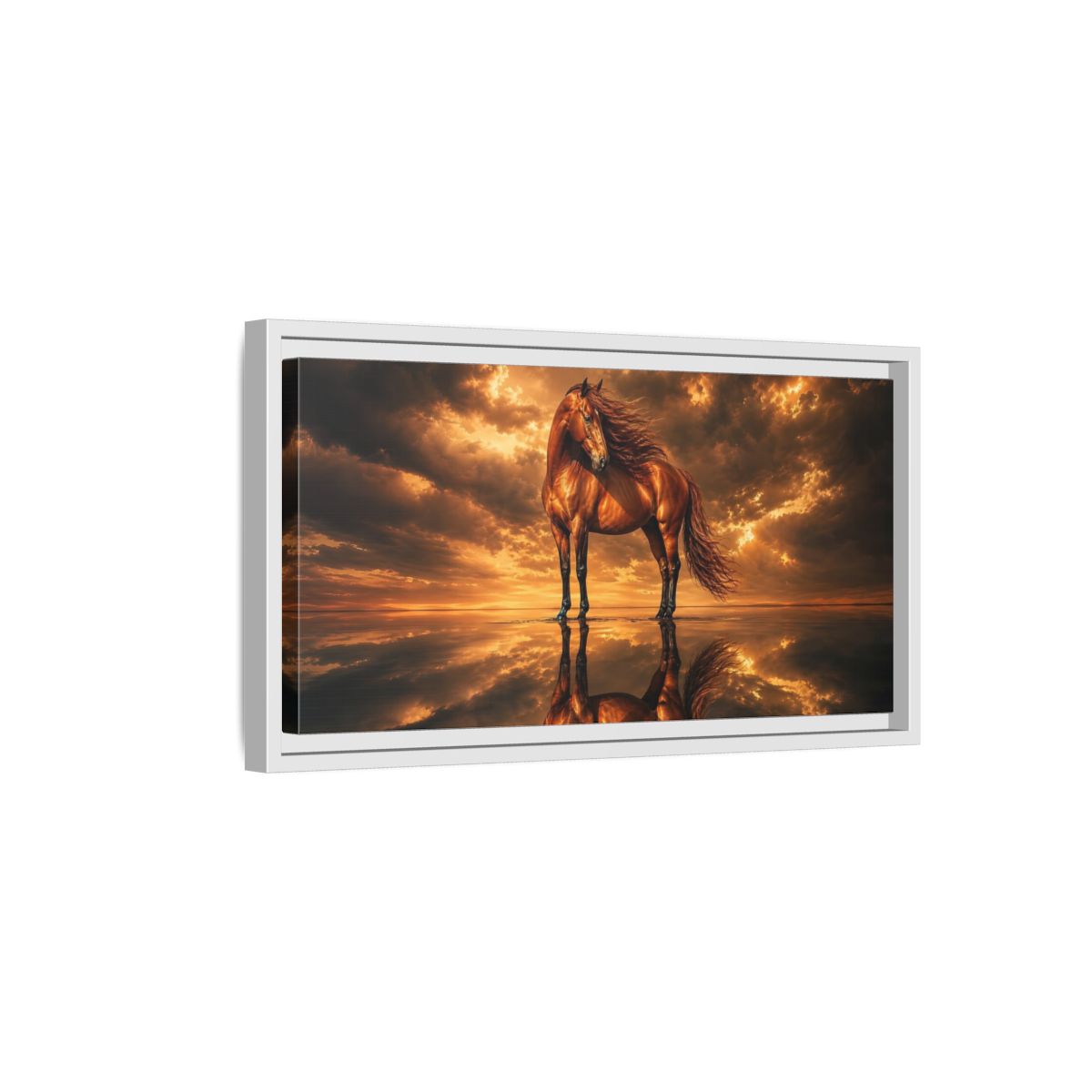 Side Mockup 6. Animals Horse Brown Orange Horse shown as stretched canvas wall art