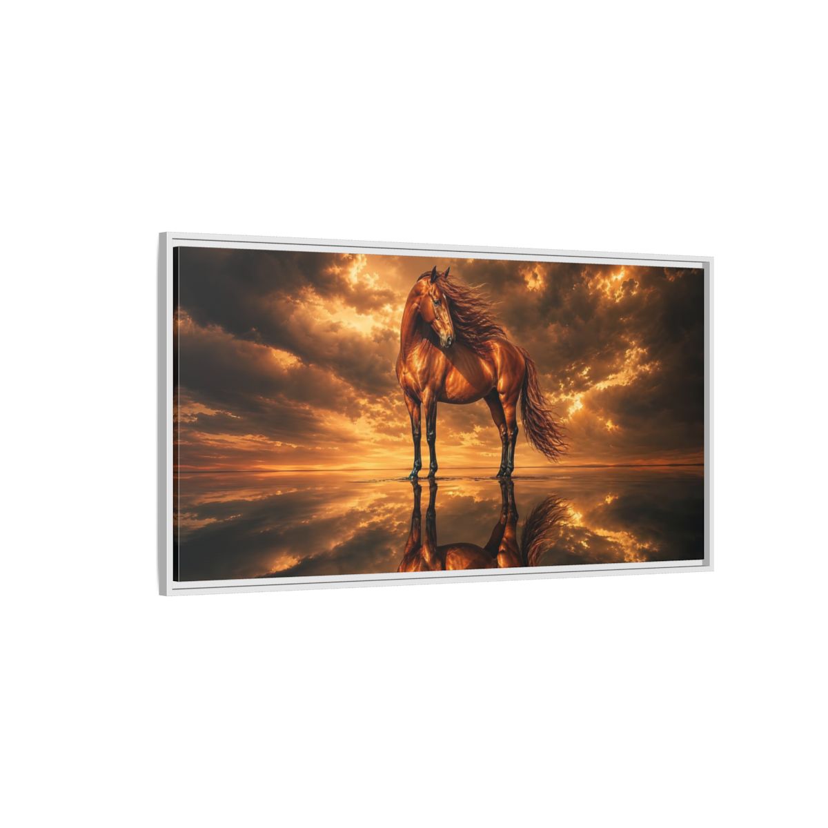 Side Mockup 3. Animals Horse Brown Orange Horse shown as stretched canvas wall art