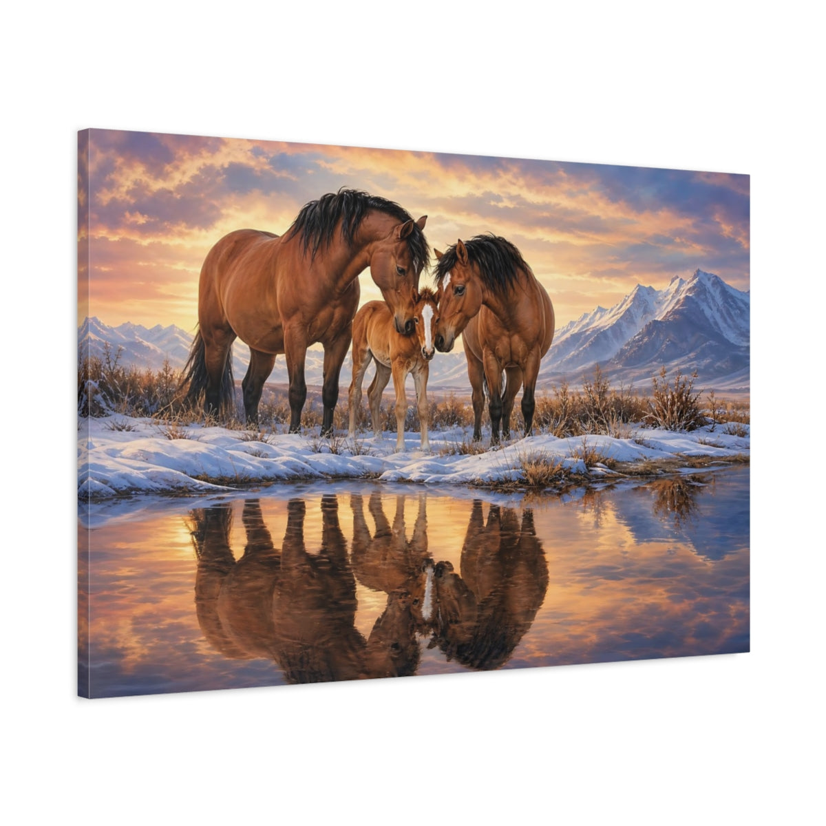 Main Mockup. Animals Horse Family Brown And Orange shown as stretched canvas wall art