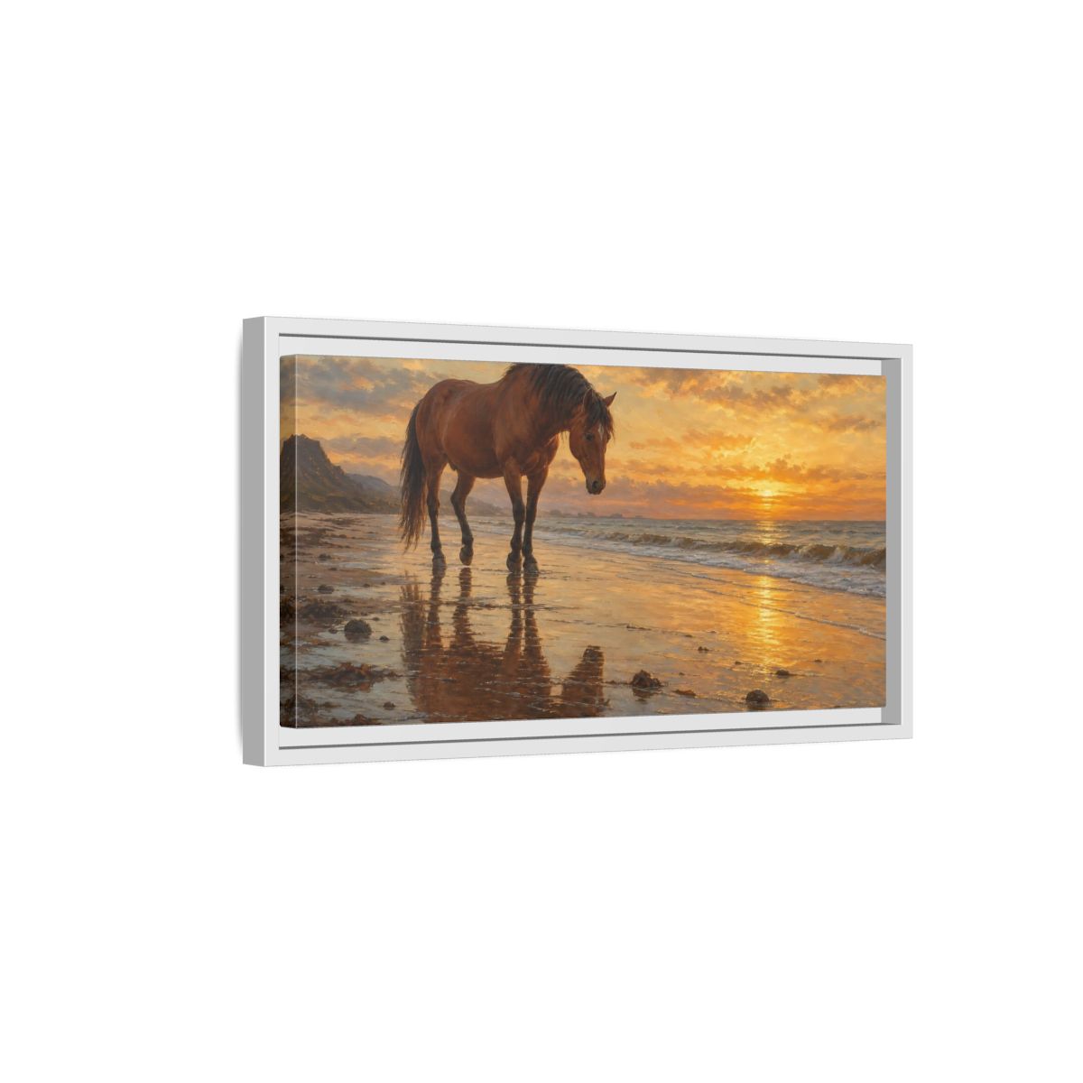 Side Mockup 6. Animals Horse Golden Sunset Horse shown as stretched canvas wall art