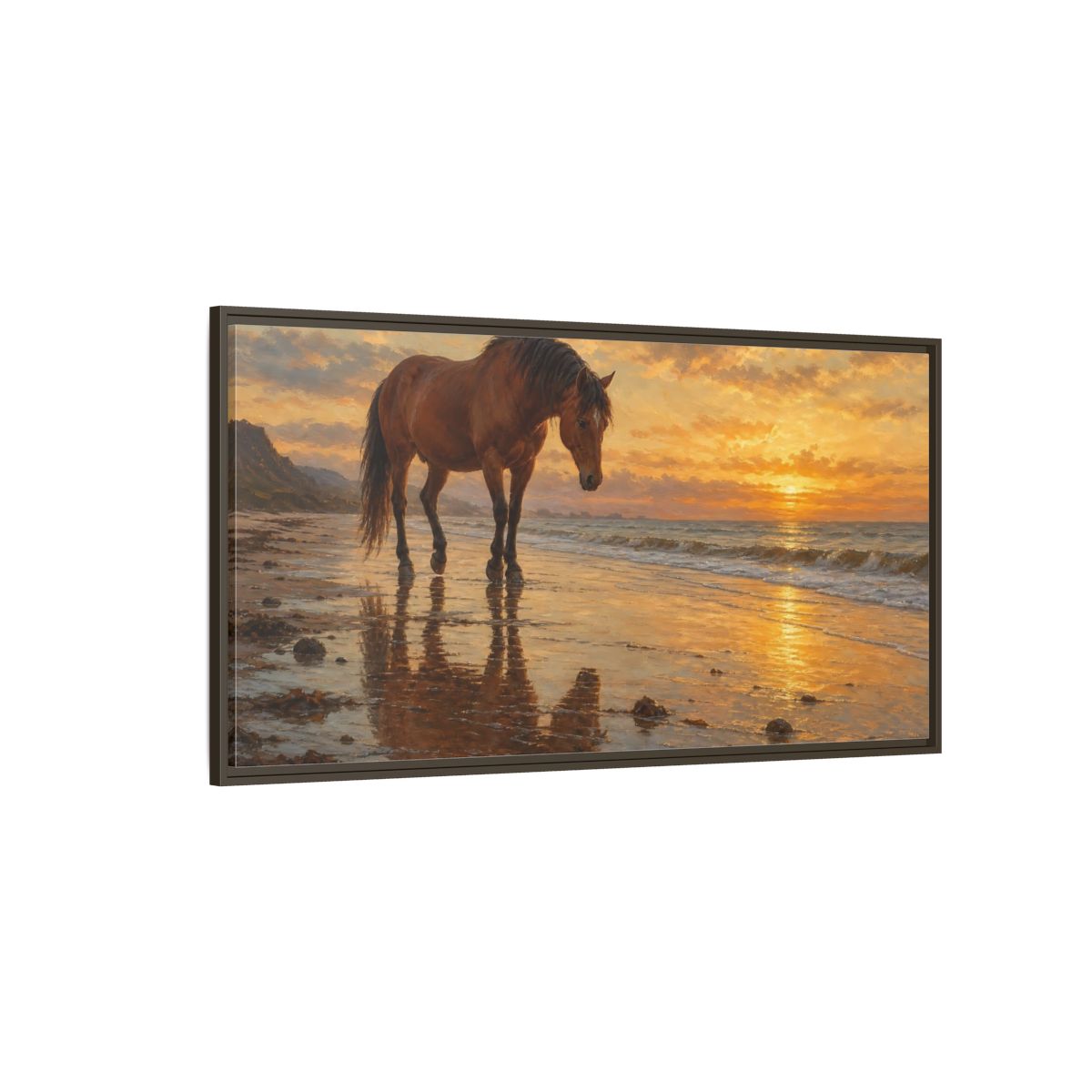Side Mockup 4. Animals Horse Golden Sunset Horse shown as stretched canvas wall art