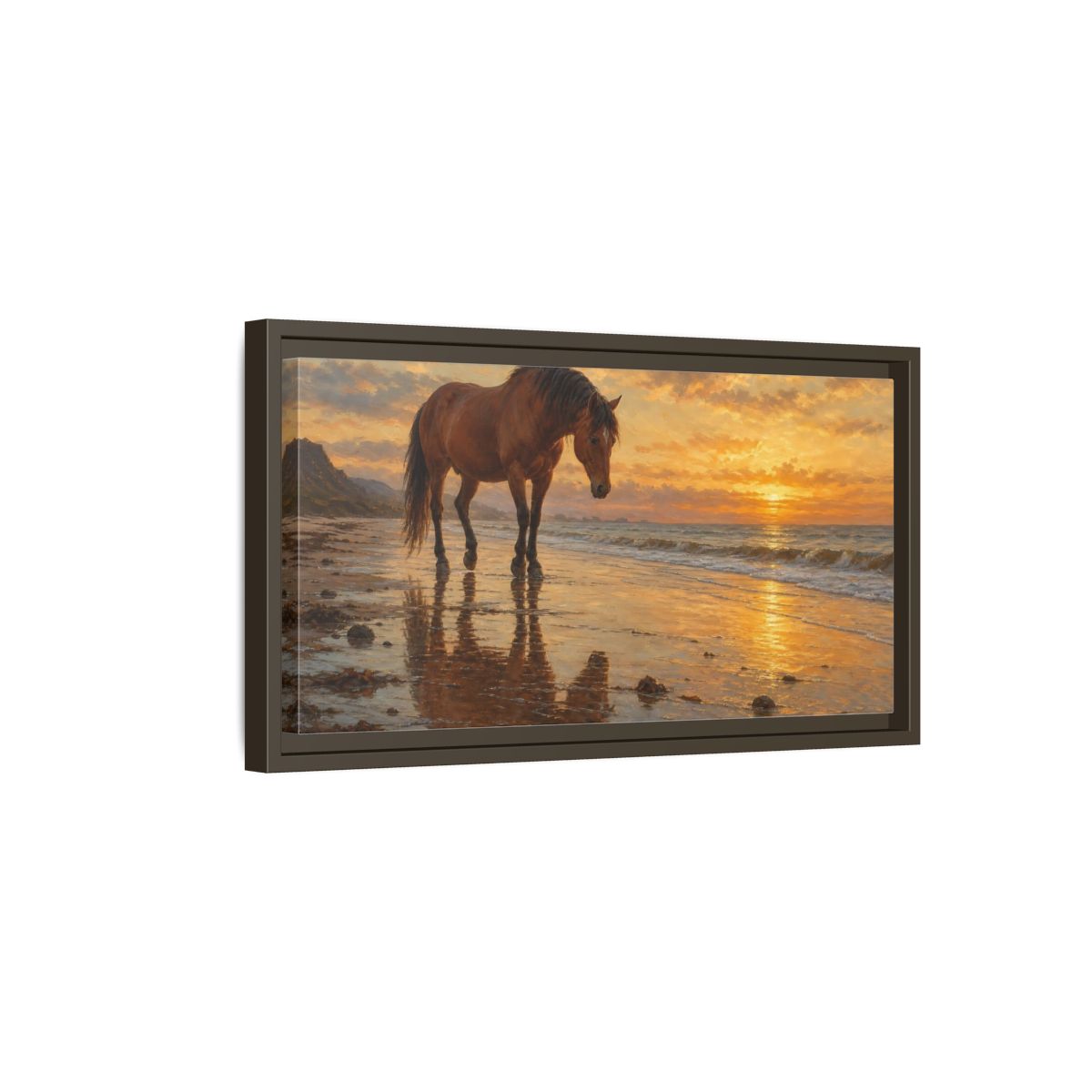 Side Mockup 7. Animals Horse Golden Sunset Horse shown as stretched canvas wall art
