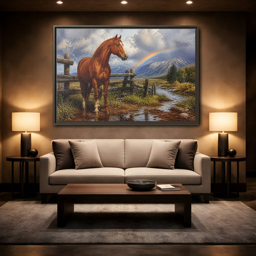 Mockup 2. Animals Horse Horse And Rainbow shown as stretched canvas wall art