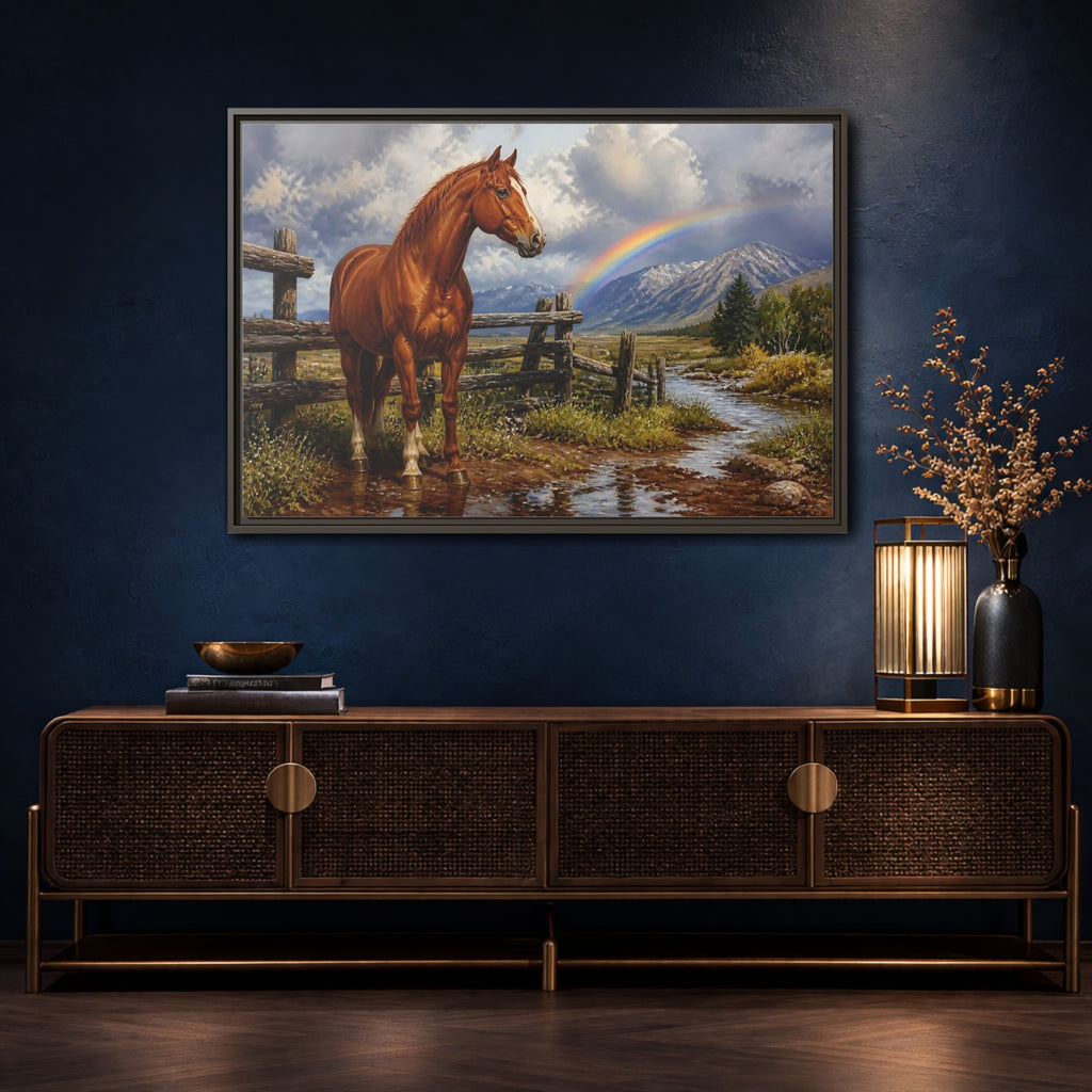 Mockup 4. Animals Horse Horse And Rainbow shown as stretched canvas wall art