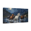 Side Mockup 3. Animals Horses Blue Night Horses shown as stretched canvas wall art
