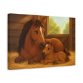Side Mockup 4. Animals Horses Brown And Gold shown as stretched canvas wall art