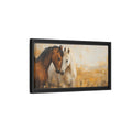 Side Mockup 8. Animals Horses Brown And White Horses shown as stretched canvas wall art