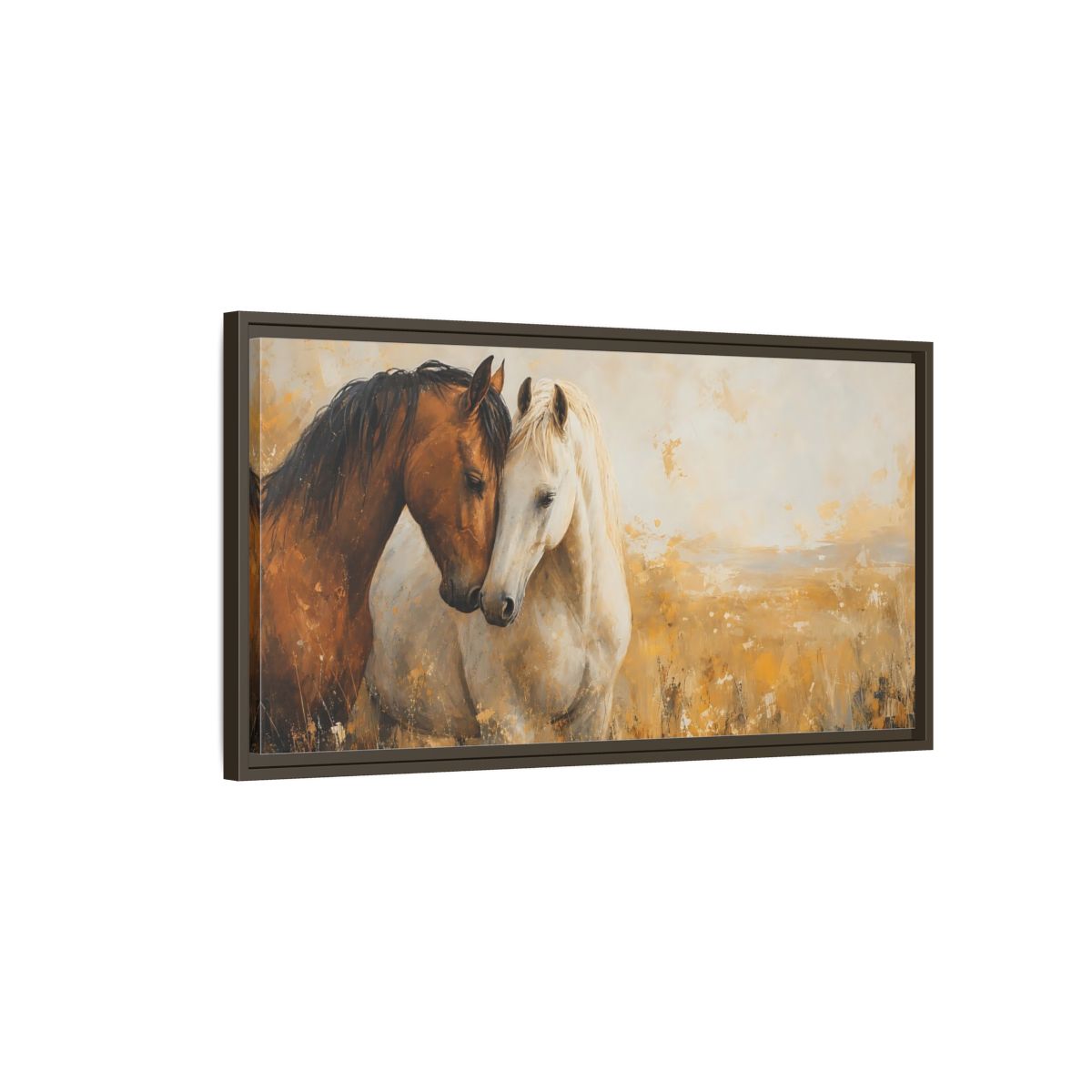 Main Mockup. Animals Horses Brown And White Horses shown as stretched canvas wall art