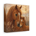 Side Mockup 2. Animals Horses Brown Horses shown as stretched canvas wall art
