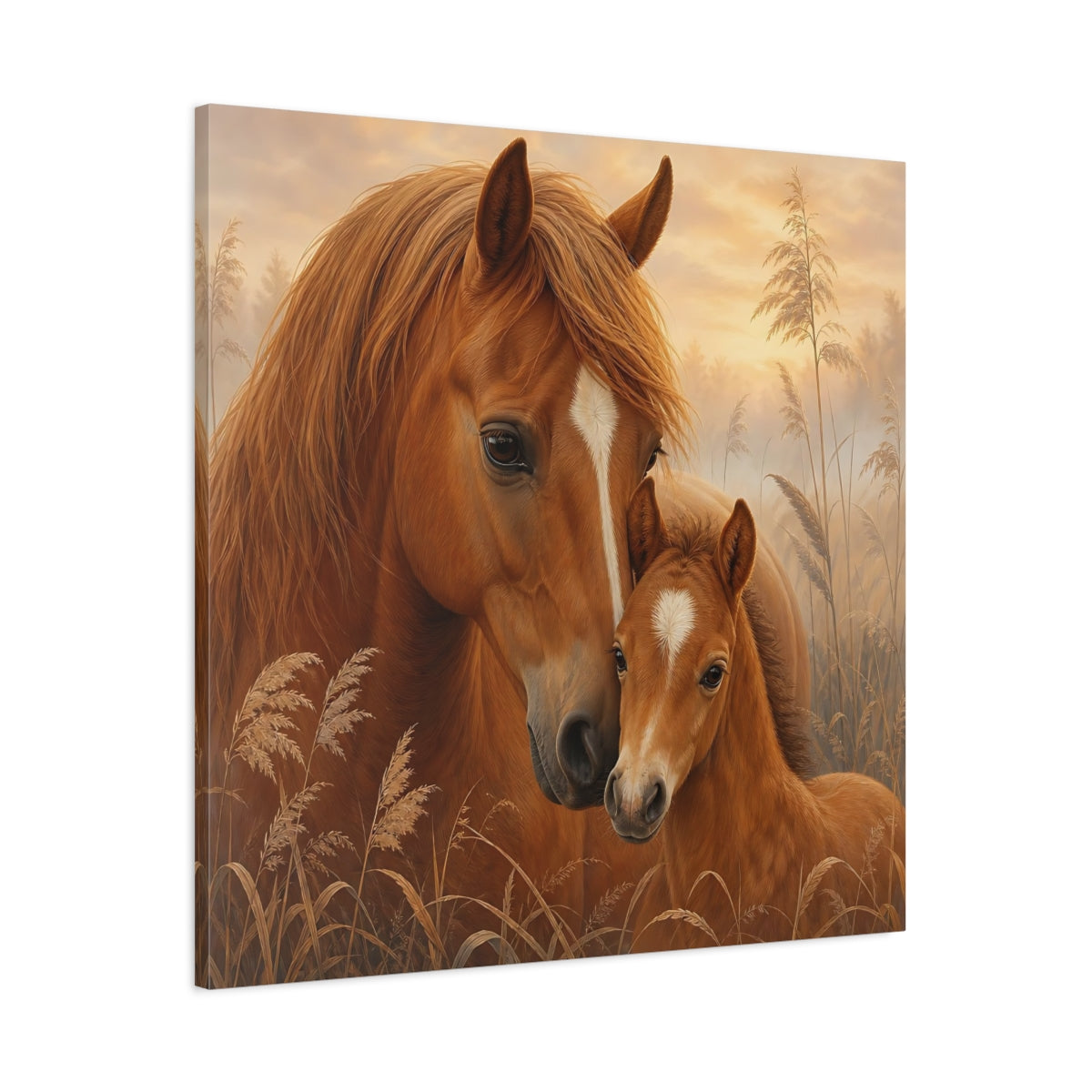 Main Mockup. Animals Horses Brown Horses shown as stretched canvas wall art