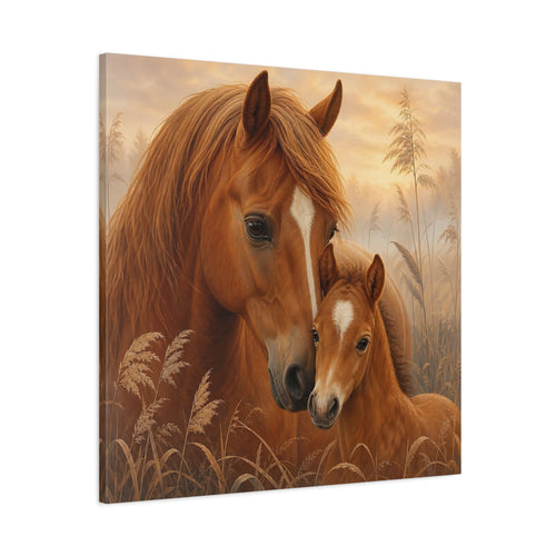 Main Mockup. Animals Horses Brown Horses shown as stretched canvas wall art