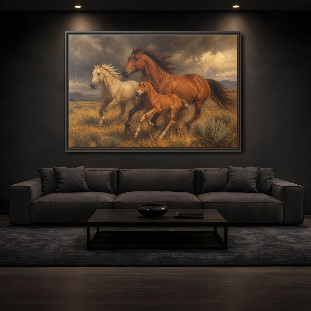Mockup 3. Animals Horses Brown Horses shown as stretched canvas wall art