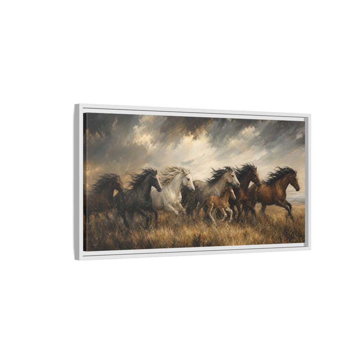 Side Mockup 1. Animals Horses Galloping Horses shown as stretched canvas wall art