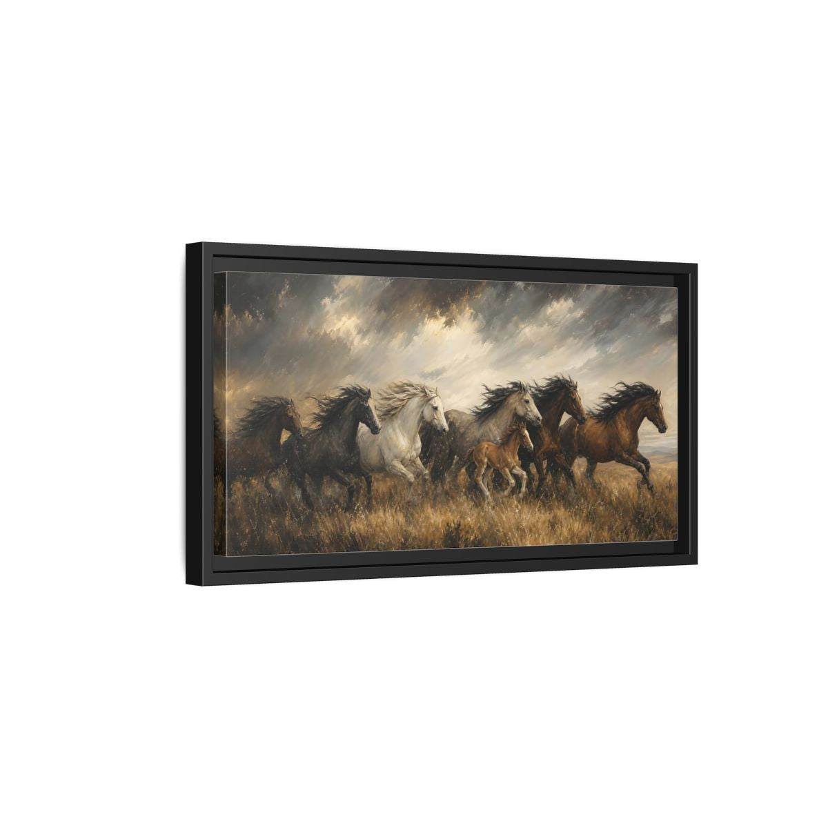Side Mockup 8. Animals Horses Galloping Horses shown as stretched canvas wall art
