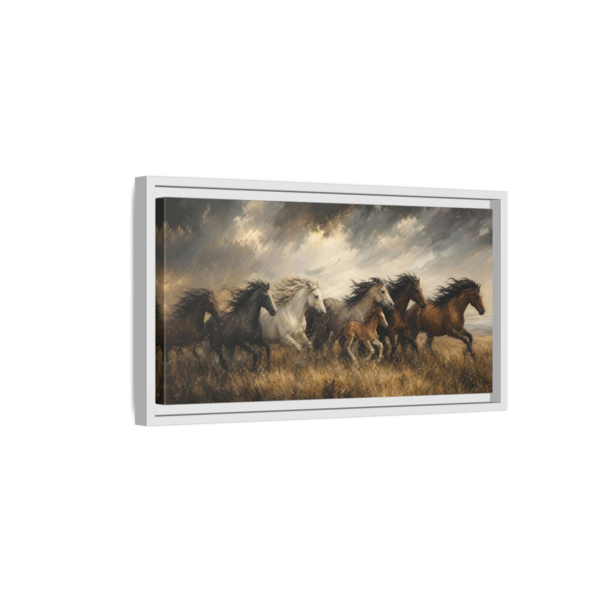Side Mockup 6. Animals Horses Galloping Horses shown as stretched canvas wall art