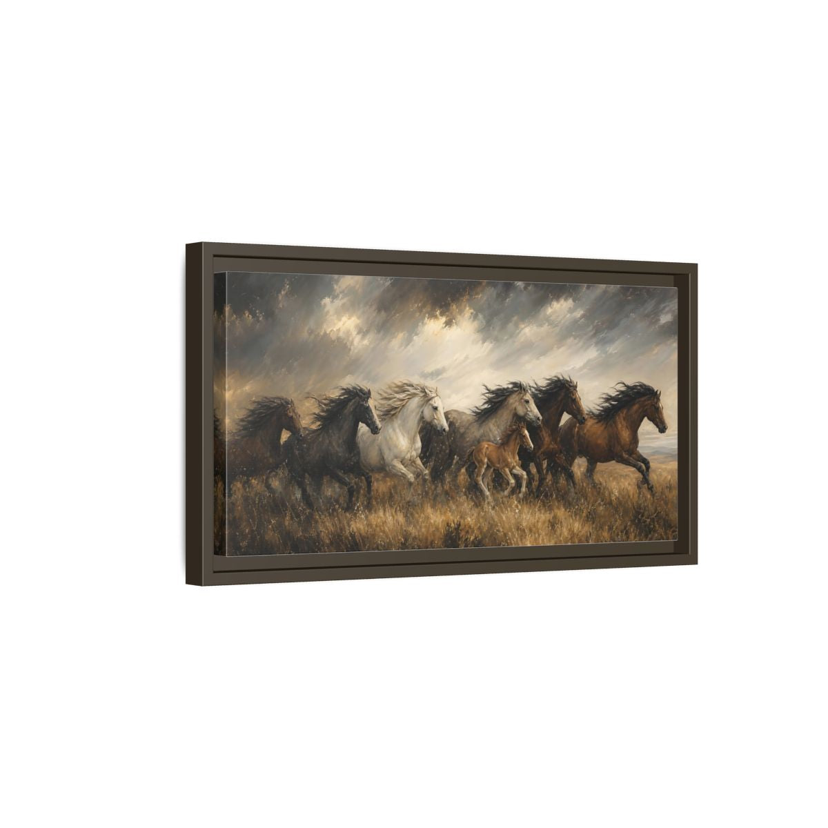 Side Mockup 7. Animals Horses Galloping Horses shown as stretched canvas wall art