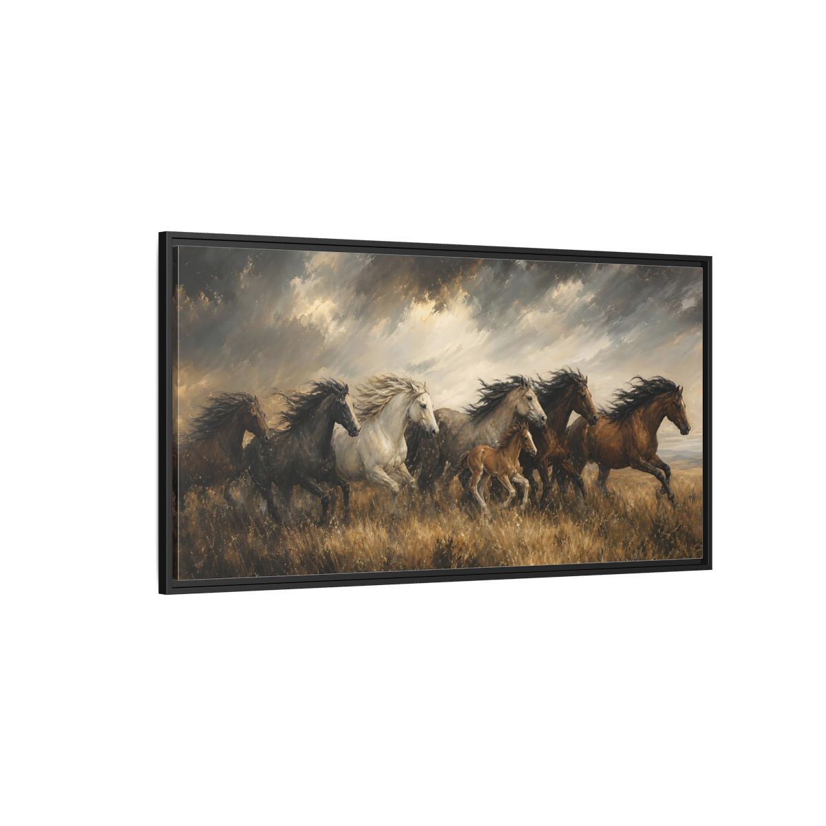Side Mockup 5. Animals Horses Galloping Horses shown as stretched canvas wall art