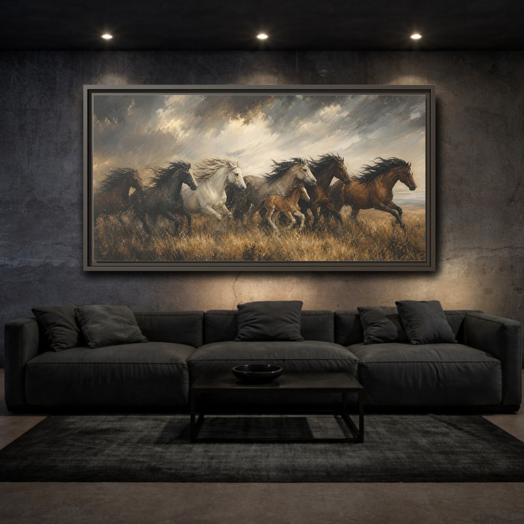Mockup 3. Animals Horses Galloping Horses shown as stretched canvas wall art
