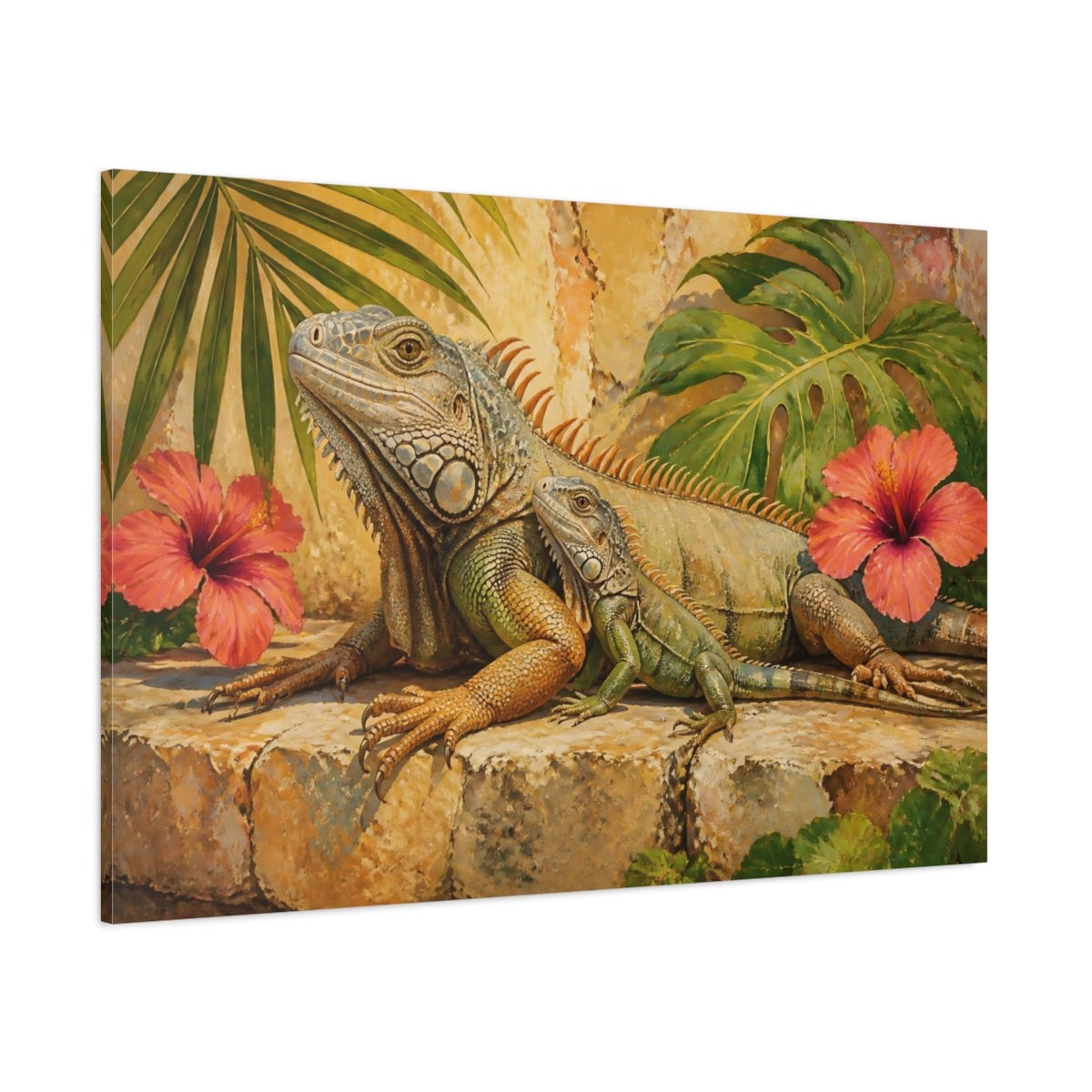 Side Mockup 1. Animals Iguanas Green Iguana shown as stretched canvas wall art
