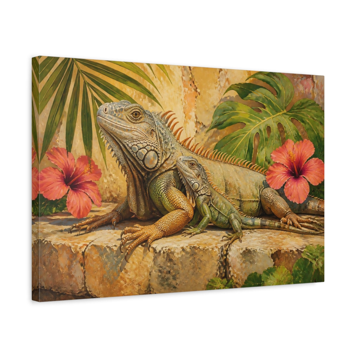 Side Mockup 3. Animals Iguanas Green Iguana shown as stretched canvas wall art