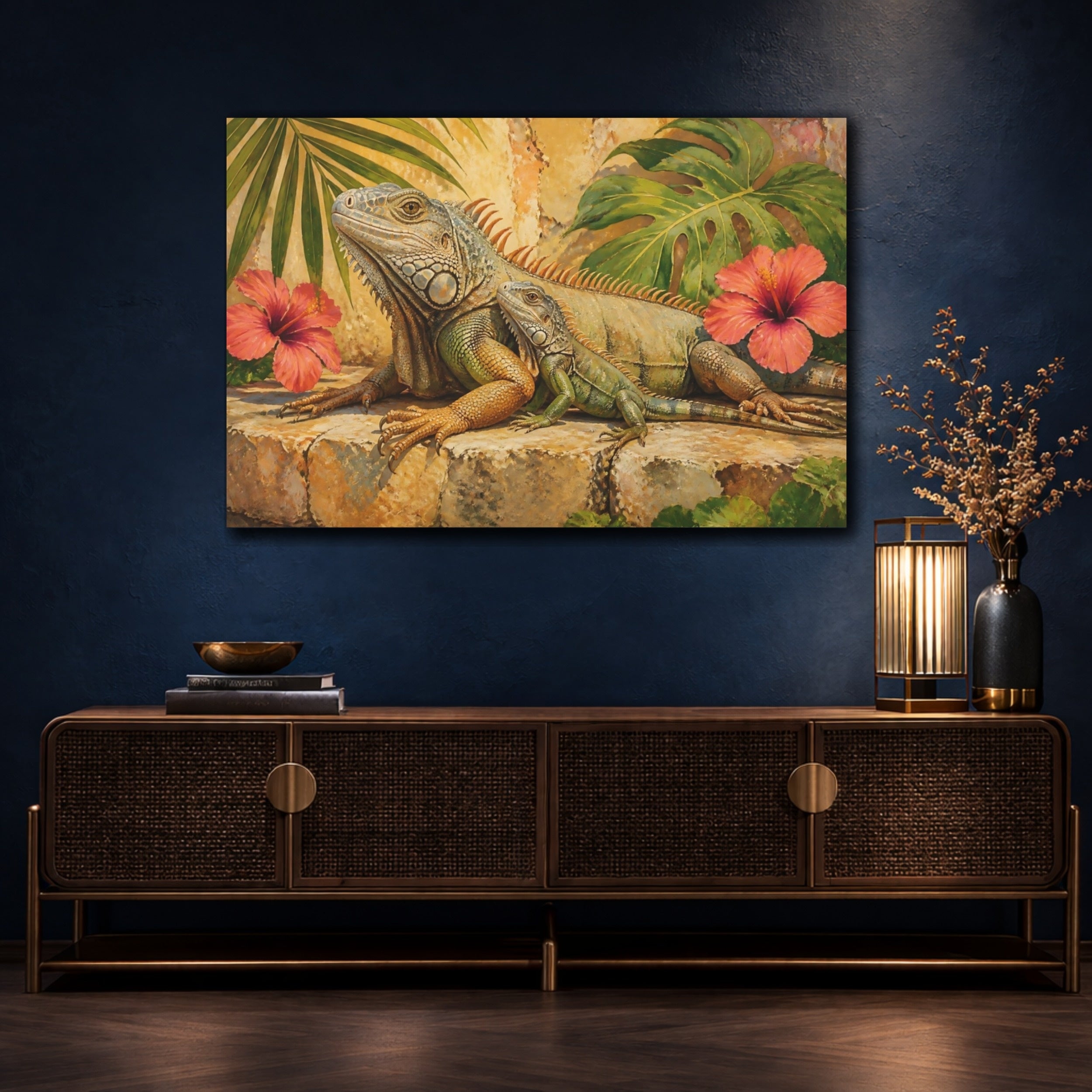 Mockup 4. Animals Iguanas Green Iguana shown as stretched canvas wall art
