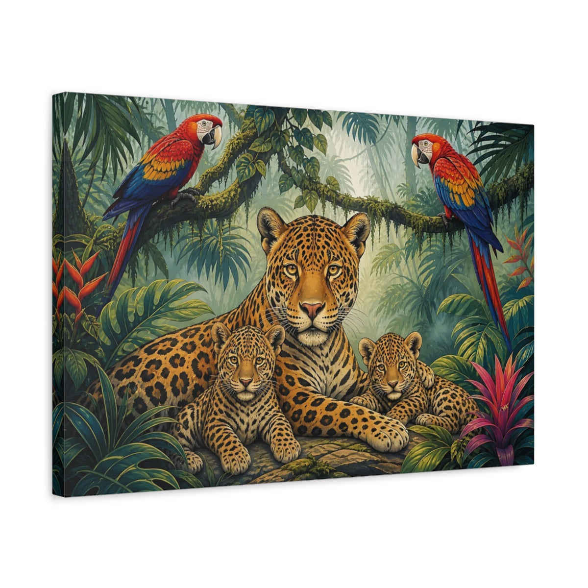 Side Mockup 3. Animals Jaguar Family Jungle Jaguar shown as stretched canvas wall art