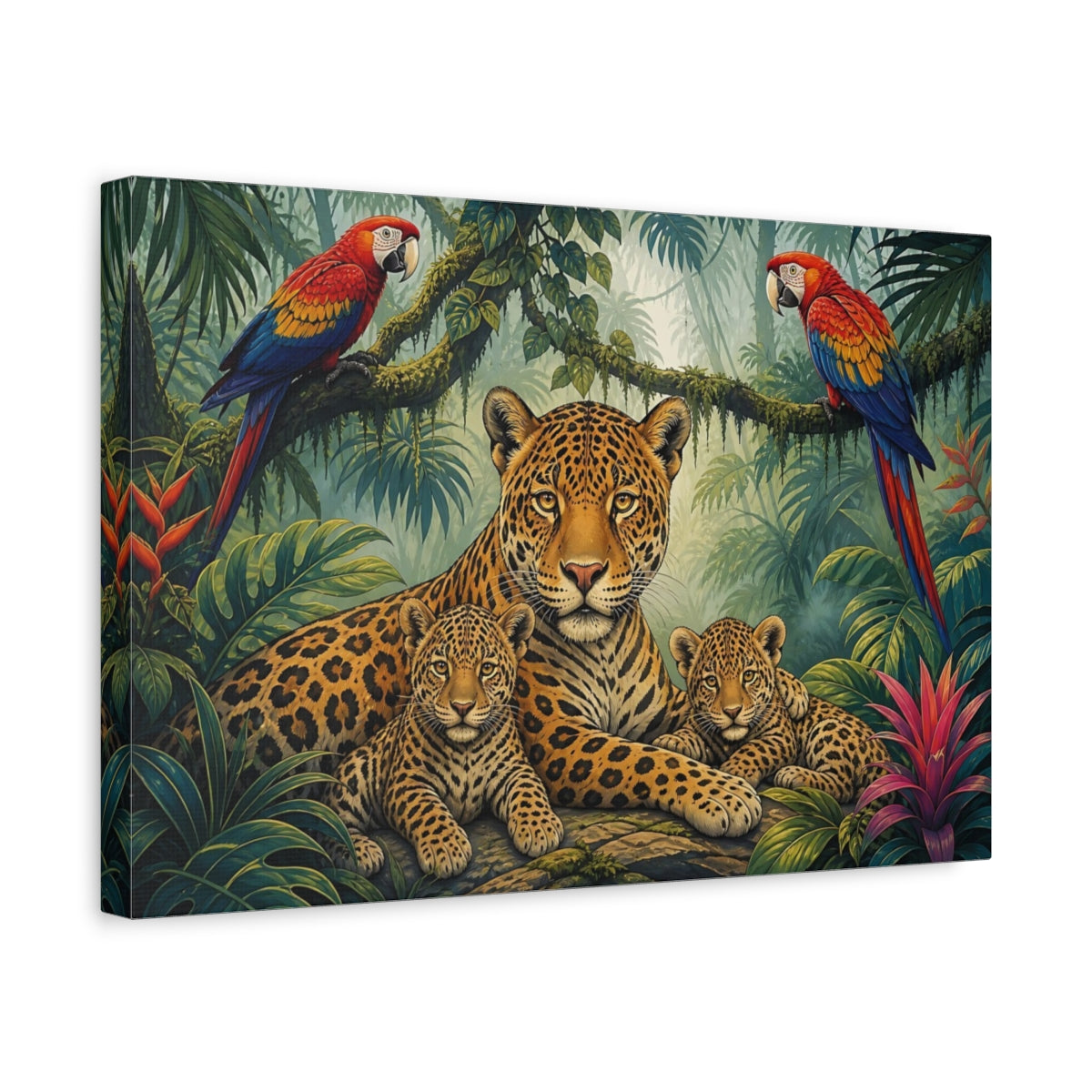 Side Mockup 4. Animals Jaguar Family Jungle Jaguar shown as stretched canvas wall art