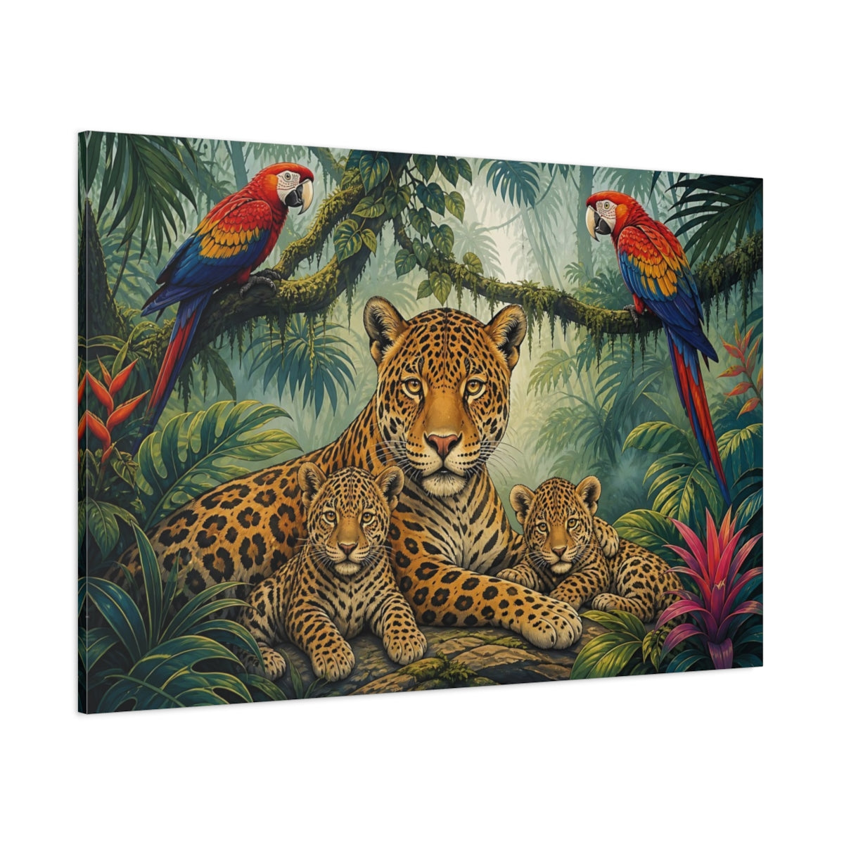 Side Mockup 1. Animals Jaguar Family Jungle Jaguar shown as stretched canvas wall art