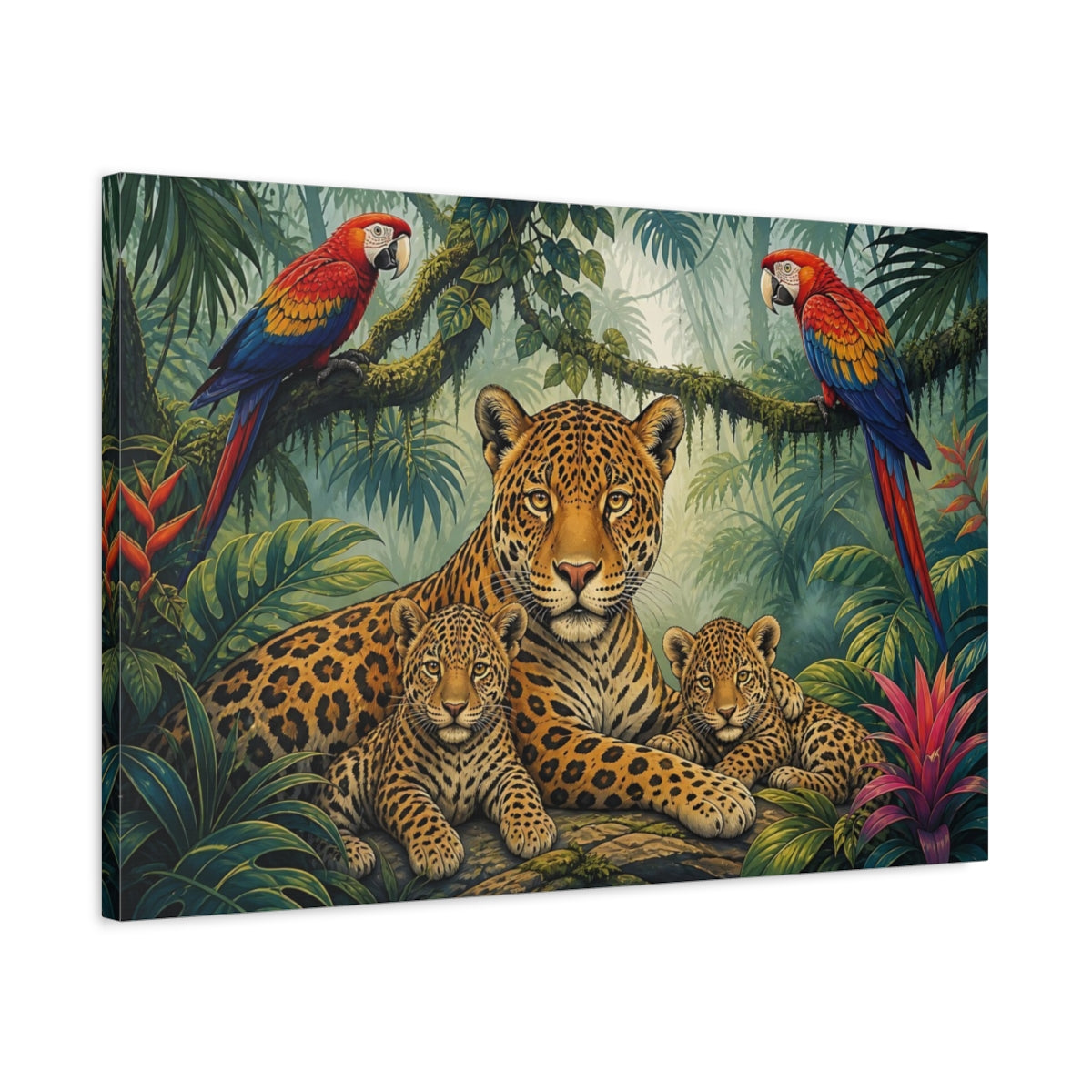 Side Mockup 2. Animals Jaguar Family Jungle Jaguar shown as stretched canvas wall art
