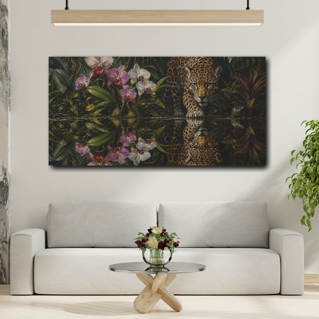 Mockup 2. Animals Jaguar Jaguar Jungle shown as stretched canvas wall art