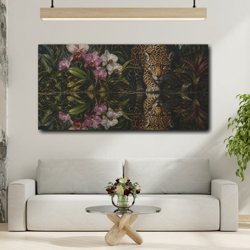 Mockup 2. Animals Jaguar Jaguar Jungle shown as stretched canvas wall art