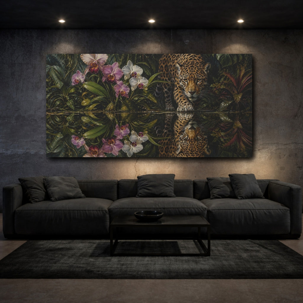 Mockup 3. Animals Jaguar Jaguar Jungle shown as stretched canvas wall art