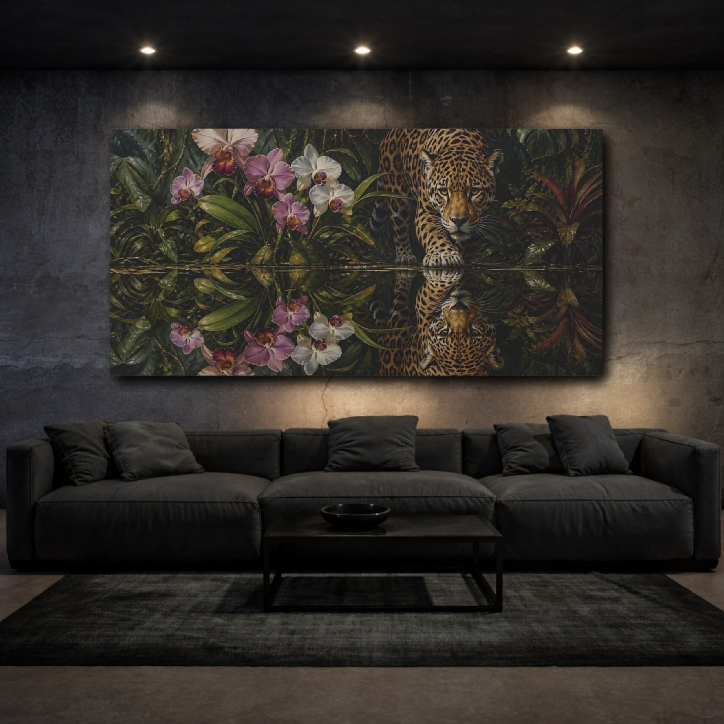 Mockup 3. Animals Jaguar Jaguar Jungle shown as stretched canvas wall art