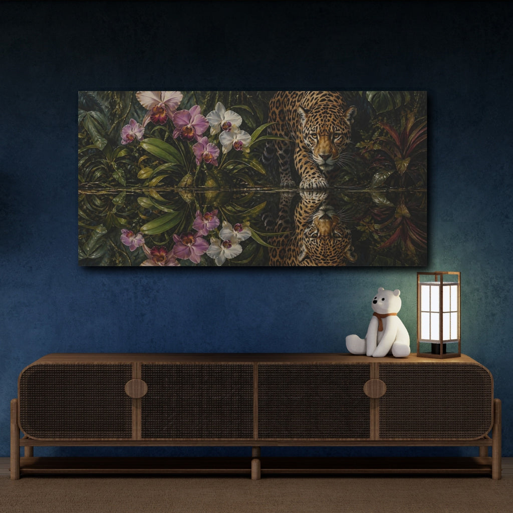 Mockup 4. Animals Jaguar Jaguar Jungle shown as stretched canvas wall art