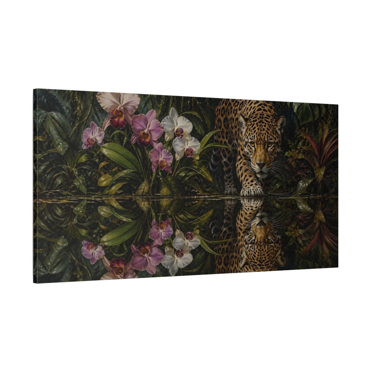 Side Mockup 2. Animals Jaguar Jaguar Jungle shown as stretched canvas wall art