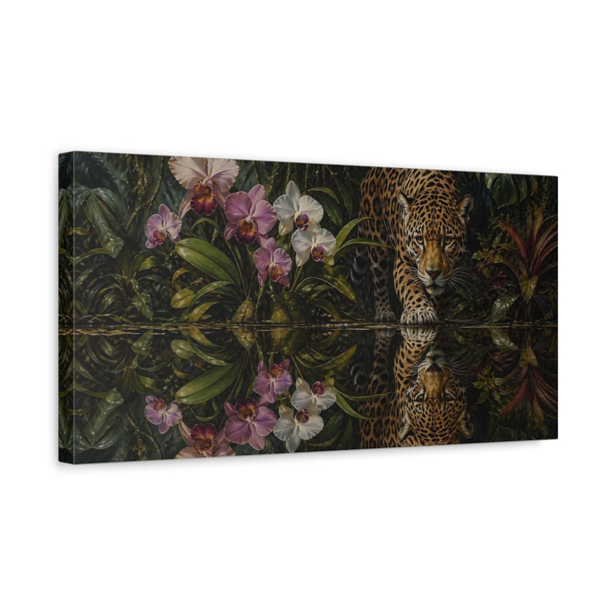 Side Mockup 3. Animals Jaguar Jaguar Jungle shown as stretched canvas wall art